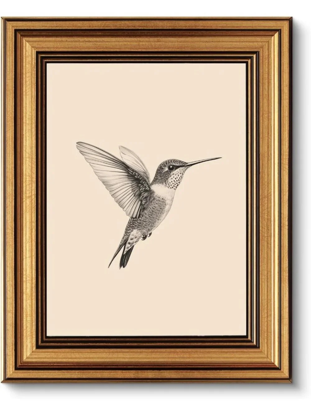 Vintage Gold Framed Hummingbird Wall Art Print – 8x10 Inch Home Decor